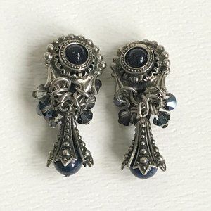 Vintage Sorrelli Silver Tone Blue AB Cha Cha Dangle Clip-On Earrings